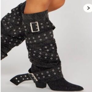 Slouch Buckle Knee-High Boots
